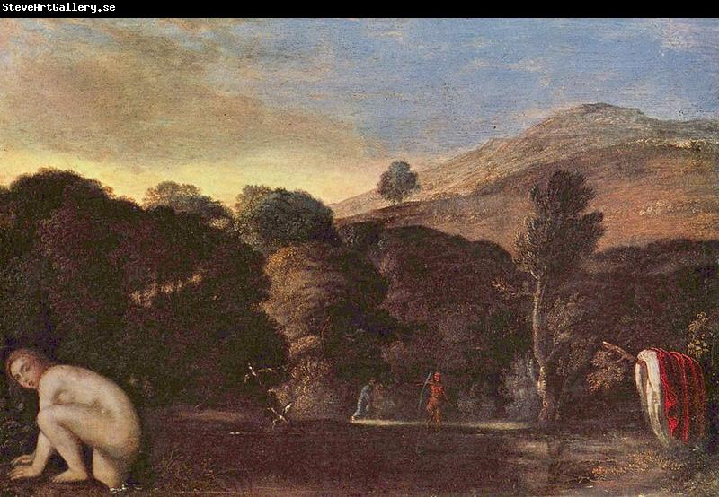 Adam  Elsheimer Landschaft mit badender Nymphe
